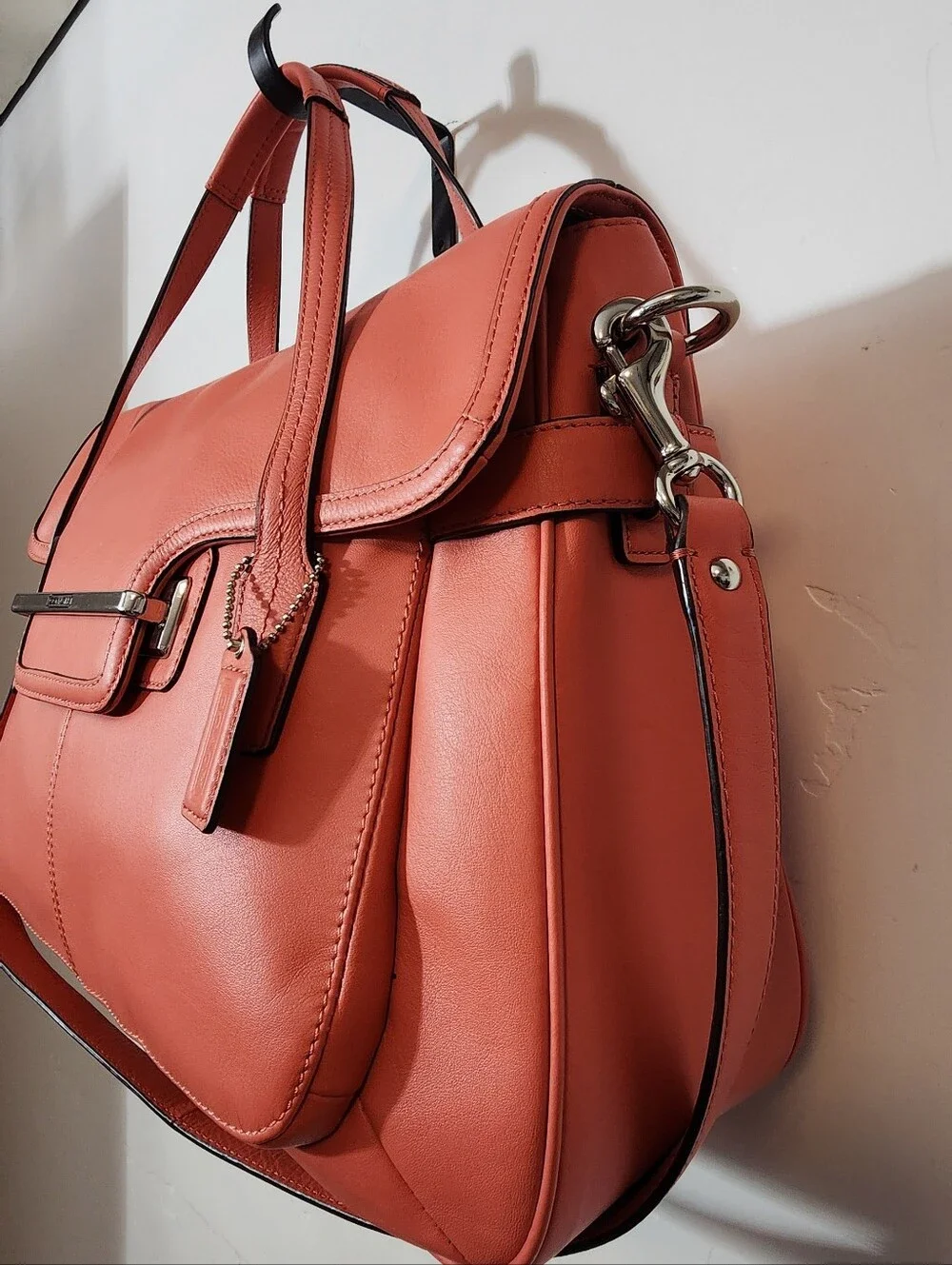 Coach Coral-Orange Leather Satchel